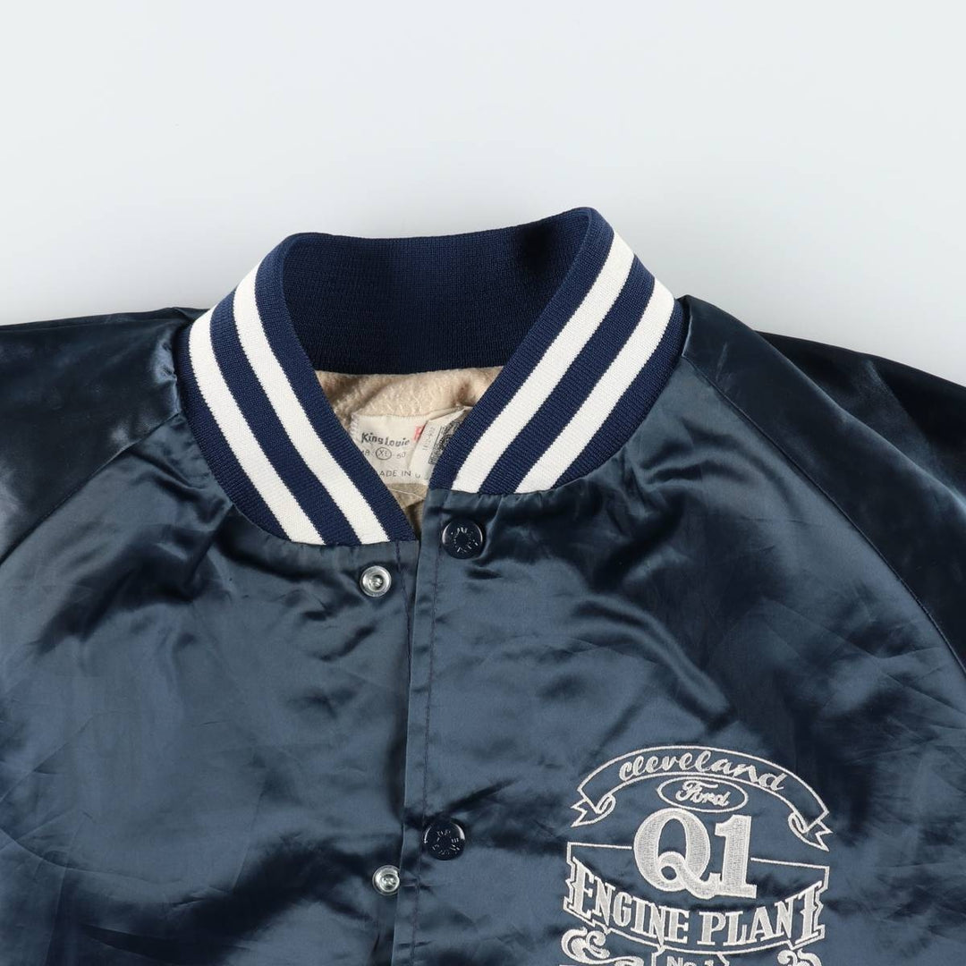 ~90'S King Louie Nylon Stadium Jacket Award Jacket Varsity Jacket Made in USA Men's XL equivalent Lightweight Nylon navy blue type Vintage Second Hand