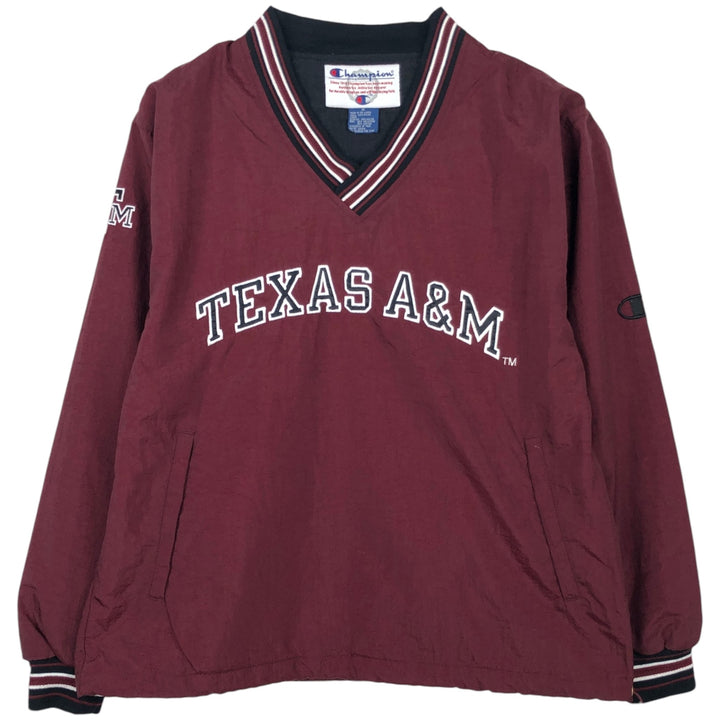90'S Champion College V-neck nylon pullover, men's M size, vintage Nylon wine-red Vintage Second Hand