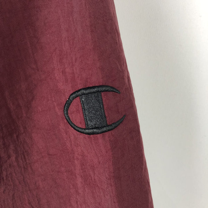 90'S Champion College V-neck nylon pullover, men's M size, vintage Nylon wine-red Vintage Second Hand