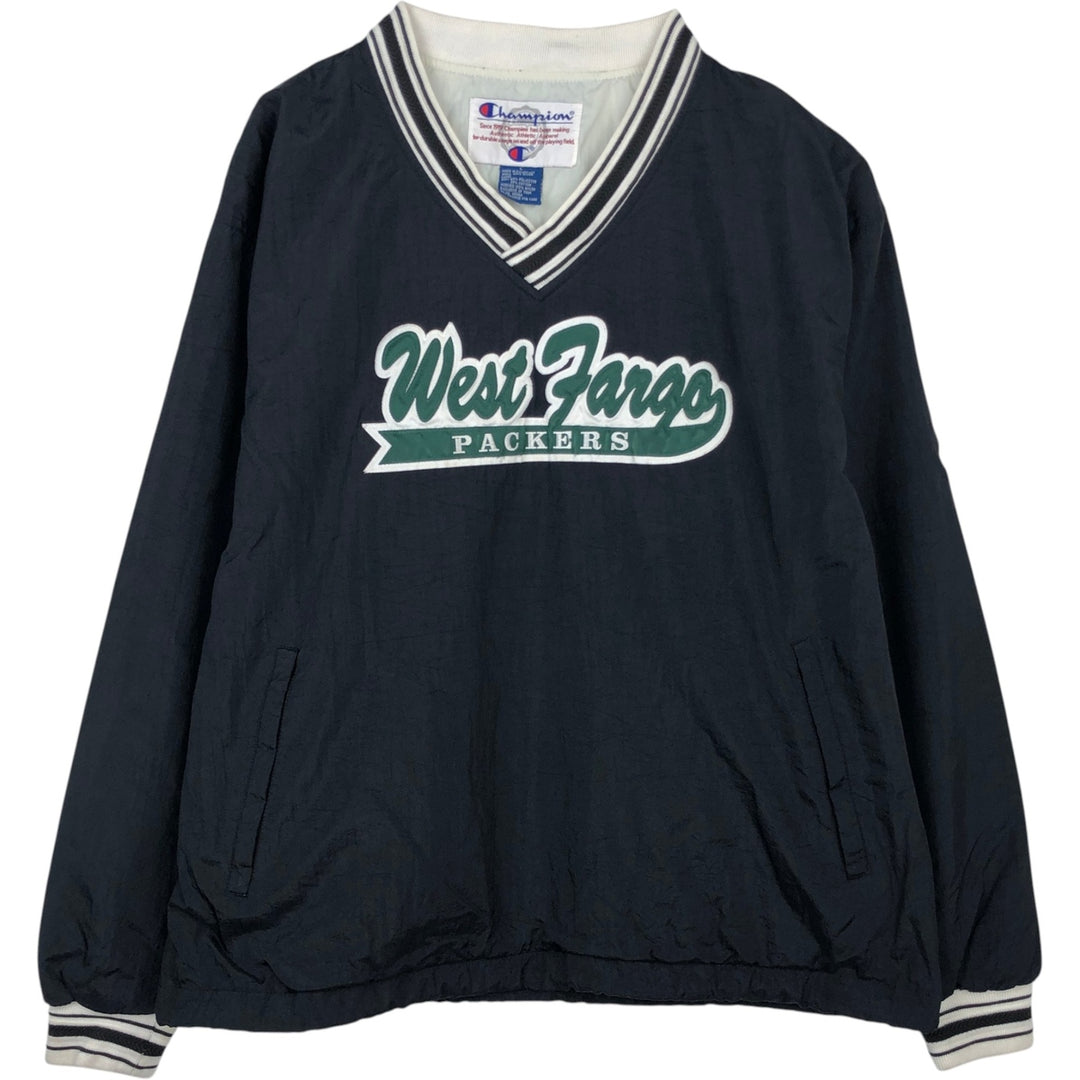 90'S Champion College V-Neck Nylon Pullover, Men's Size L (approx.), Vintage Nylon black type Vintage Second Hand