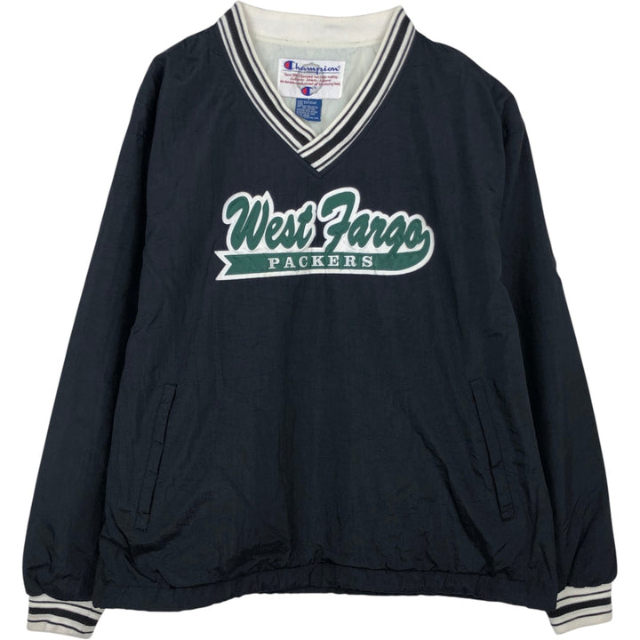 90'S Champion College V-Neck Nylon Pullover, Men's Size L (approx.), Vintage Nylon black type Vintage Second Hand
