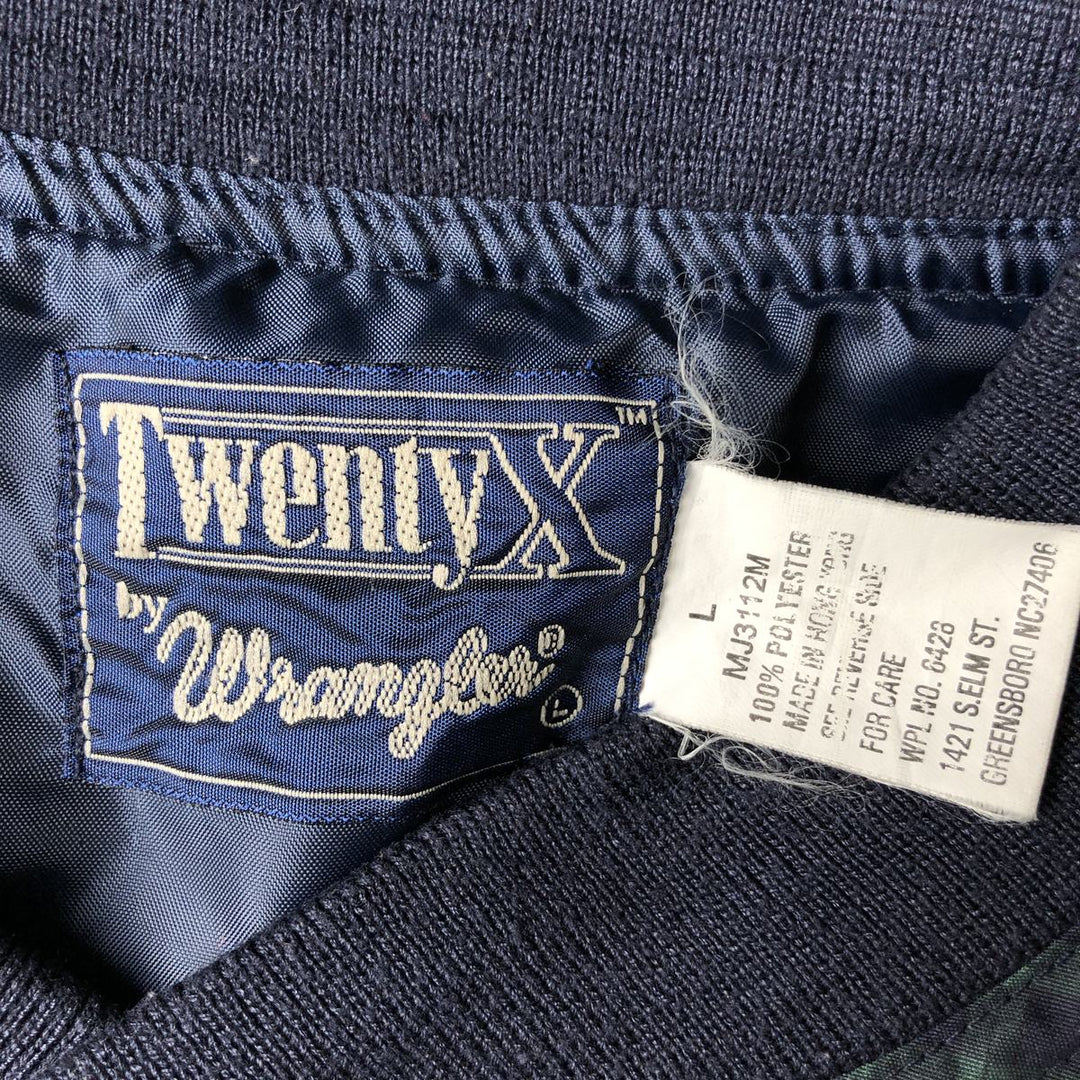 Wrangler Twenty X Check Pattern V-Neck Blackwatch Check Warm-Up Pullover (Men's Size L equivalent) polyester navy blue type Vintage Second Hand
