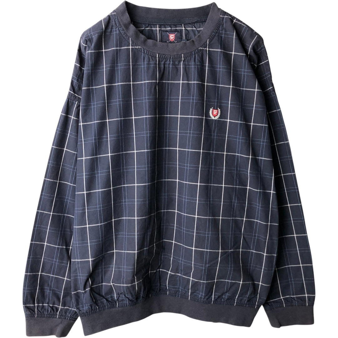 Ralph Lauren CHAPS Check Pattern Warm-up Pullover, Men's Size L (approx.) cotton navy blue type Vintage Second Hand