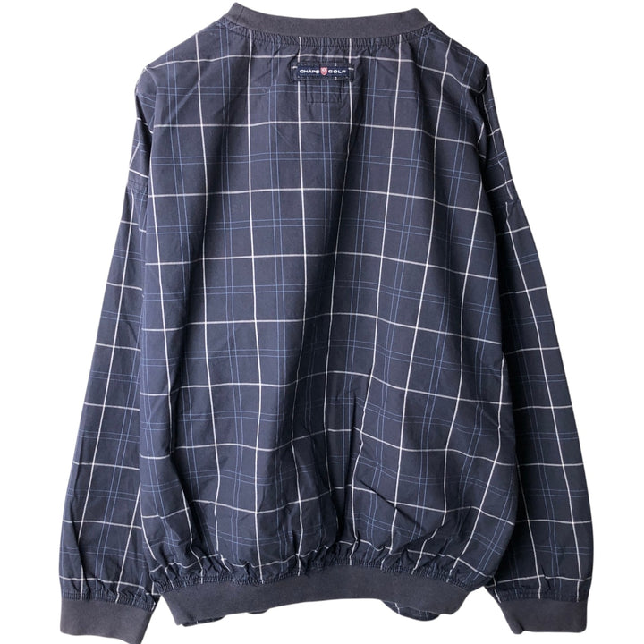 Ralph Lauren CHAPS Check Pattern Warm-up Pullover, Men's Size L (approx.) cotton navy blue type Vintage Second Hand