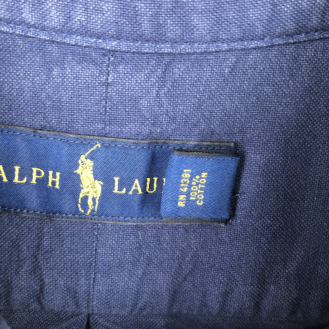 Ralph Lauren long sleeve button down shirt, men's XXL size cotton navy blue type Vintage Second Hand