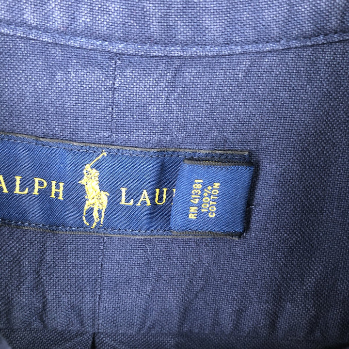 Ralph Lauren long sleeve button down shirt, men's XXL size cotton navy blue type Vintage Second Hand