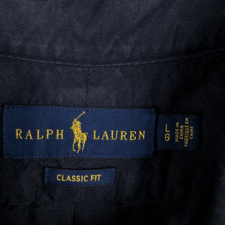 Ralph Lauren Classic Fit Long Sleeve Button Down Shirt, Men's Size L cotton navy blue type Vintage Second Hand