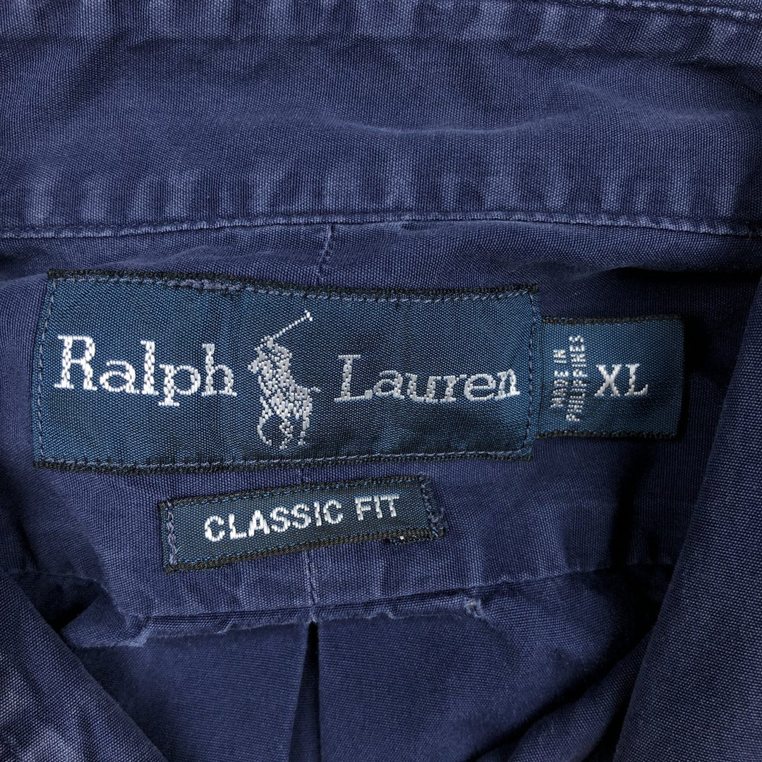 Ralph Lauren CLASSIC FIT Long-Sleeve Button-Down Shirt, Men's Size XL (Equivalent), Lightweight cotton navy blue type Vintage Second Hand