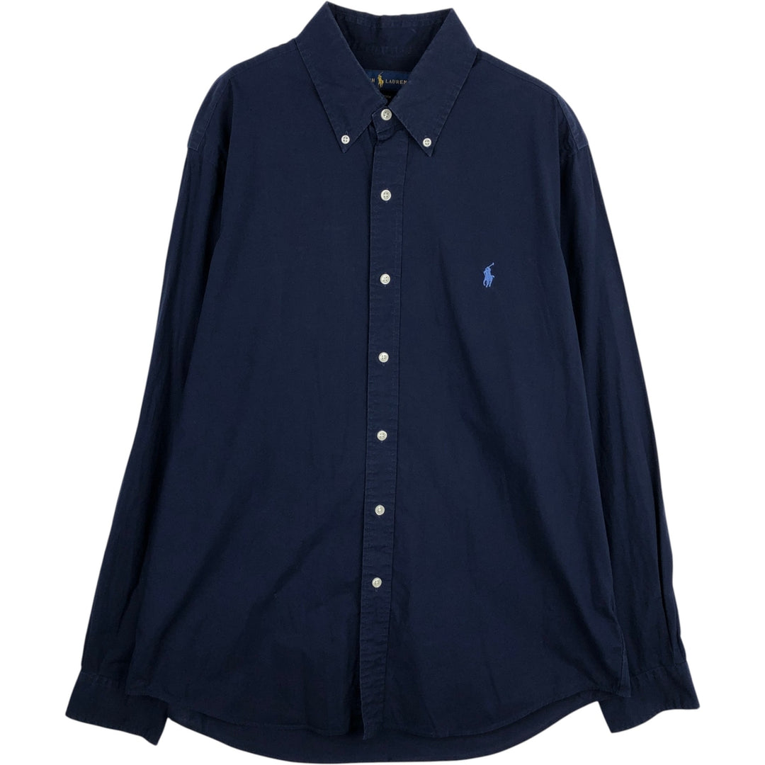 Ralph Lauren STRETCH Long-Sleeve Button-Down Shirt, Men's Size L (approx.) cotton navy blue type Vintage Second Hand