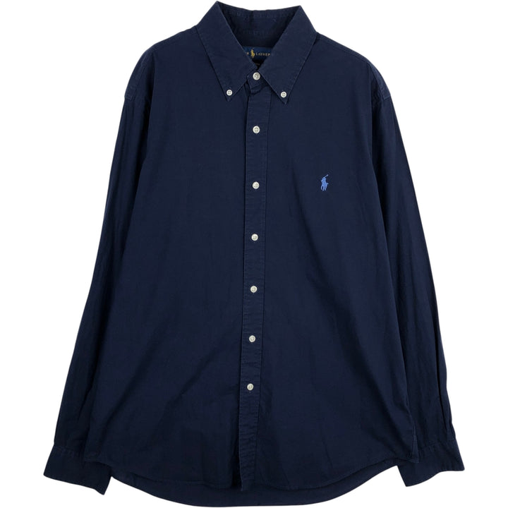 Ralph Lauren STRETCH Long-Sleeve Button-Down Shirt, Men's Size L (approx.) cotton navy blue type Vintage Second Hand