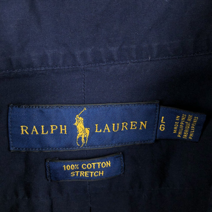 Ralph Lauren STRETCH Long-Sleeve Button-Down Shirt, Men's Size L (approx.) cotton navy blue type Vintage Second Hand
