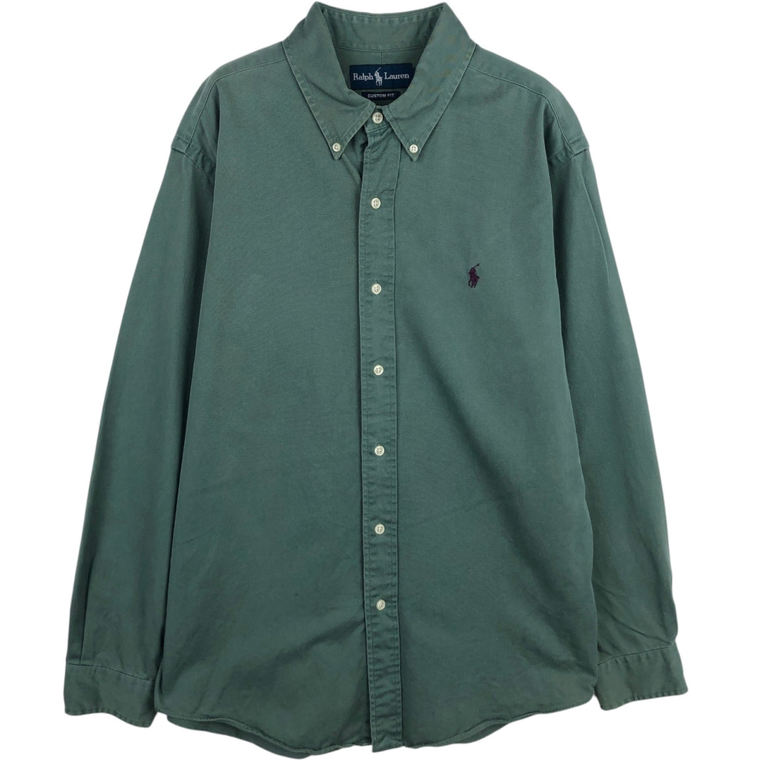 Ralph Lauren CUSTOM FIT long sleeve button down shirt, men's size L cotton green type Vintage Second Hand
