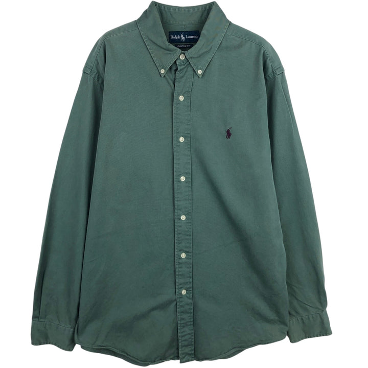 Ralph Lauren CUSTOM FIT long sleeve button down shirt, men's size L cotton green type Vintage Second Hand