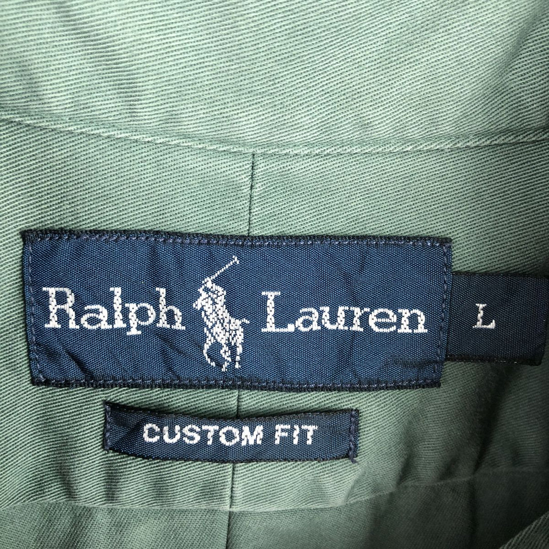 Ralph Lauren CUSTOM FIT long sleeve button down shirt, men's size L cotton green type Vintage Second Hand