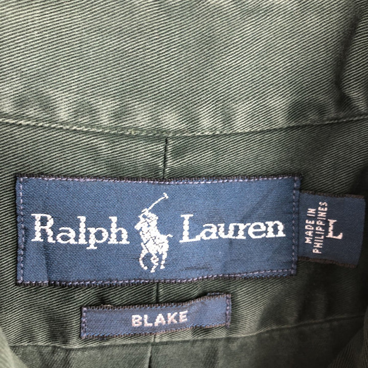 Ralph Lauren BLAKE long sleeve button down shirt, men's size L cotton green type Vintage Second Hand