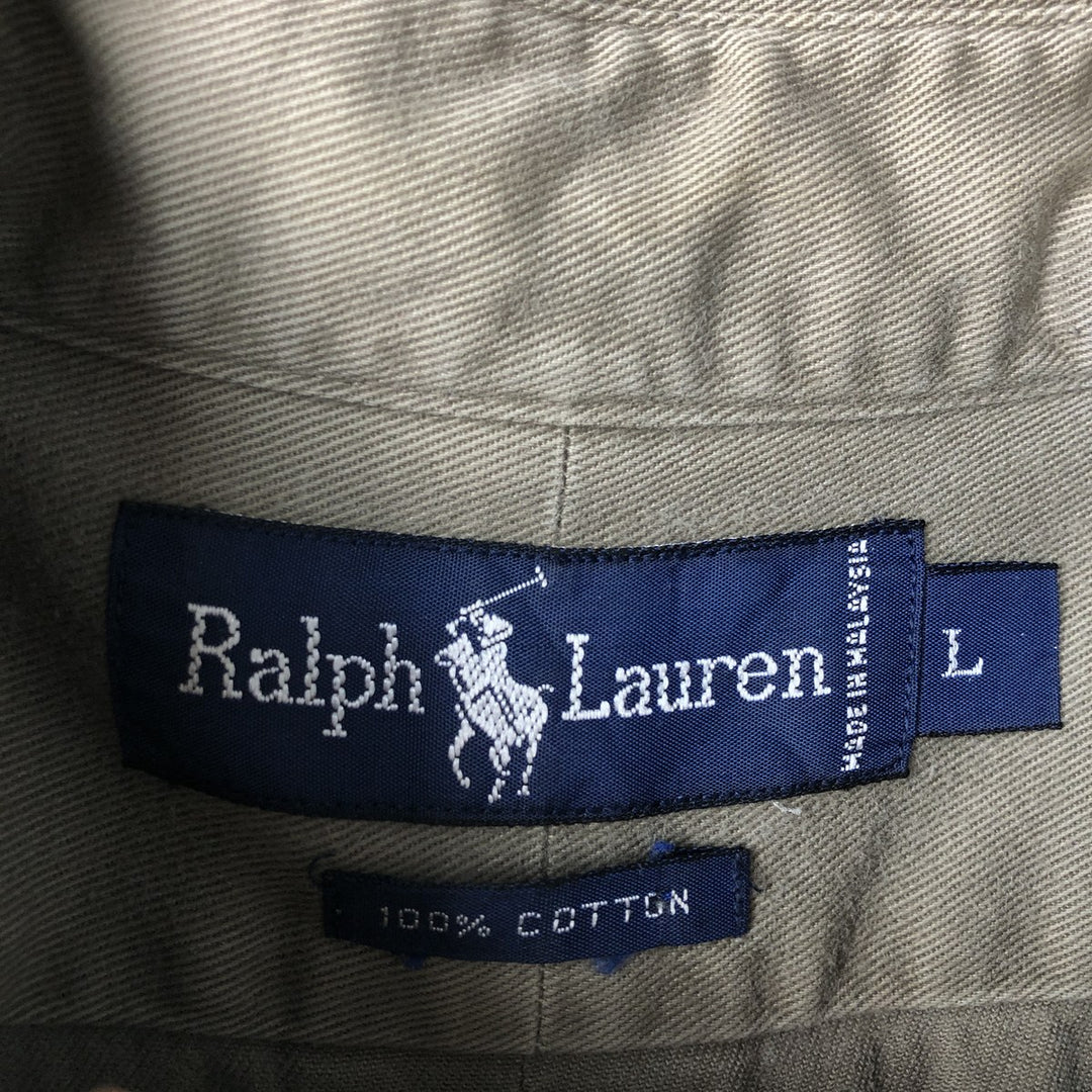 Ralph Lauren long sleeve button down shirt, men's size L cotton Khaki type beige Vintage Second Hand