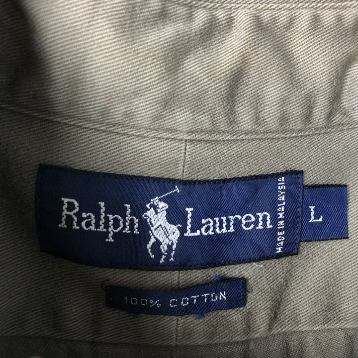 Ralph Lauren long sleeve button down shirt, men's size L cotton Khaki type beige Vintage Second Hand