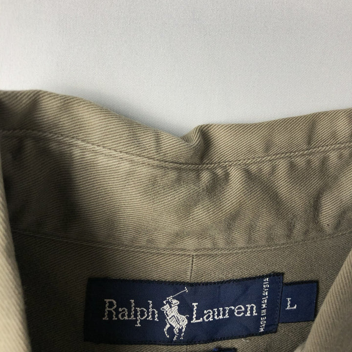 Ralph Lauren long sleeve button down shirt, men's size L cotton Khaki type beige Vintage Second Hand