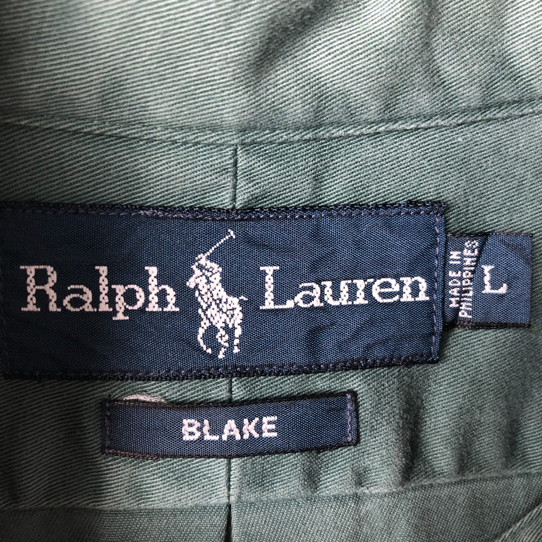 Ralph Lauren BLAKE long sleeve button down shirt, men's size L cotton green type Vintage Second Hand