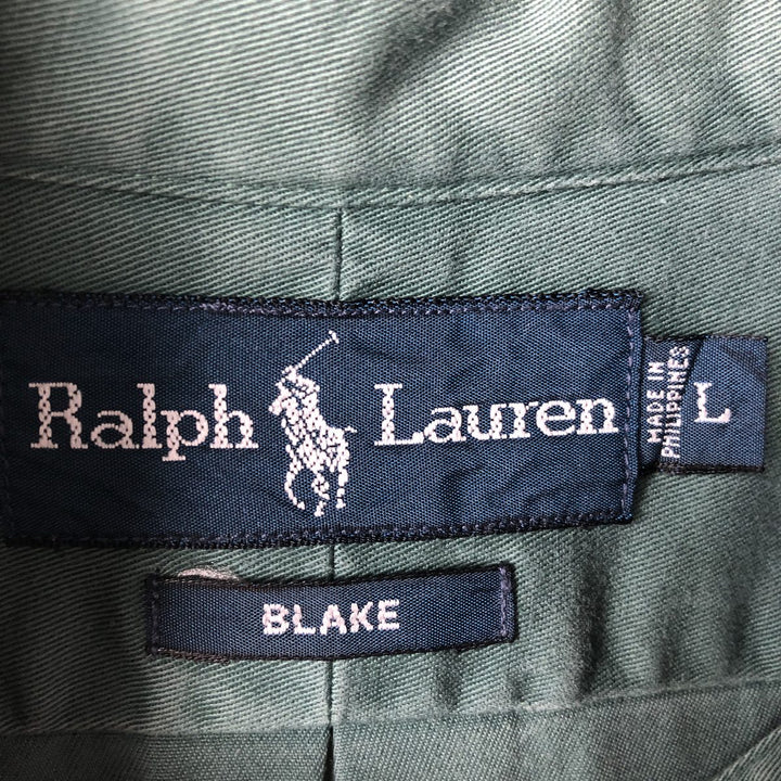 Ralph Lauren BLAKE long sleeve button down shirt, men's size L cotton green type Vintage Second Hand