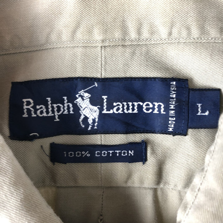 Ralph Lauren long sleeve button down shirt, men's size L cotton Beige type Vintage Second Hand
