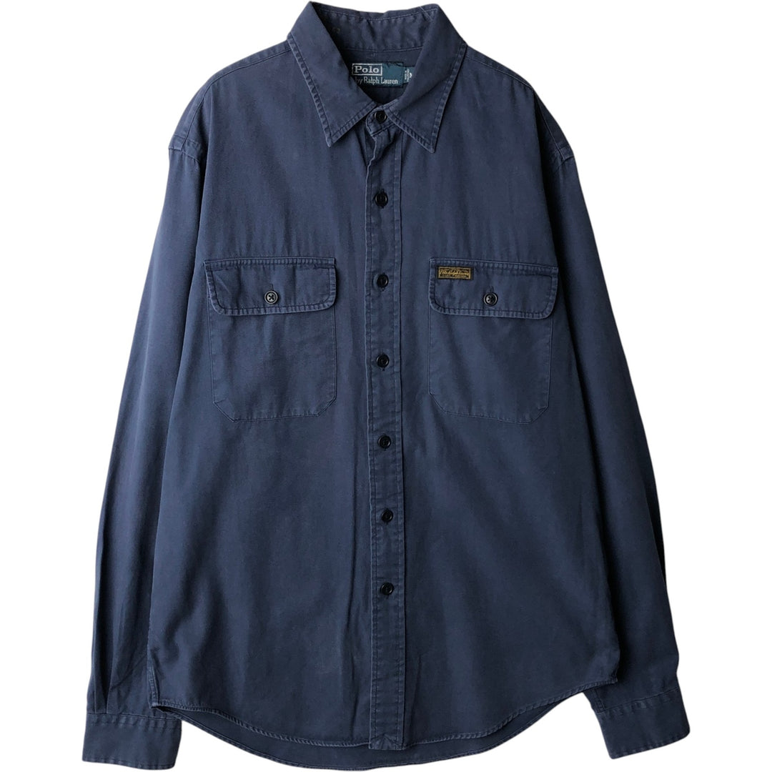 Ralph Lauren POLO by Ralph Lauren long-sleeved cotton shirt, men's size M cotton navy blue type Vintage Second Hand