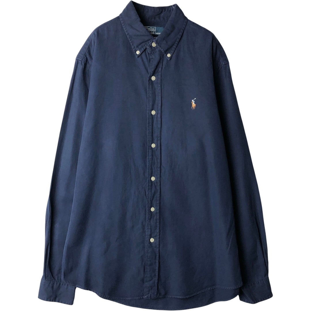 Ralph Lauren CUSTOM FIT long sleeve button down shirt, men's size M cotton navy blue type Vintage Second Hand