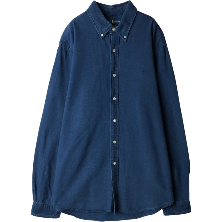 Ralph Lauren INDIGO OXFORD Long-Sleeve Button-Down Shirt, Men's Size L (approx.) cotton navy blue type Vintage Second Hand