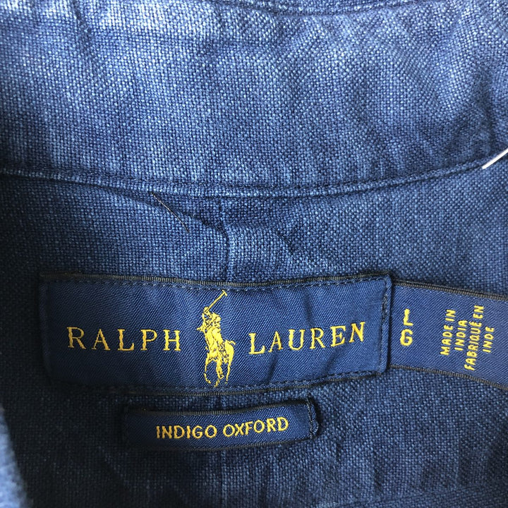 Ralph Lauren INDIGO OXFORD Long-Sleeve Button-Down Shirt, Men's Size L (approx.) cotton navy blue type Vintage Second Hand