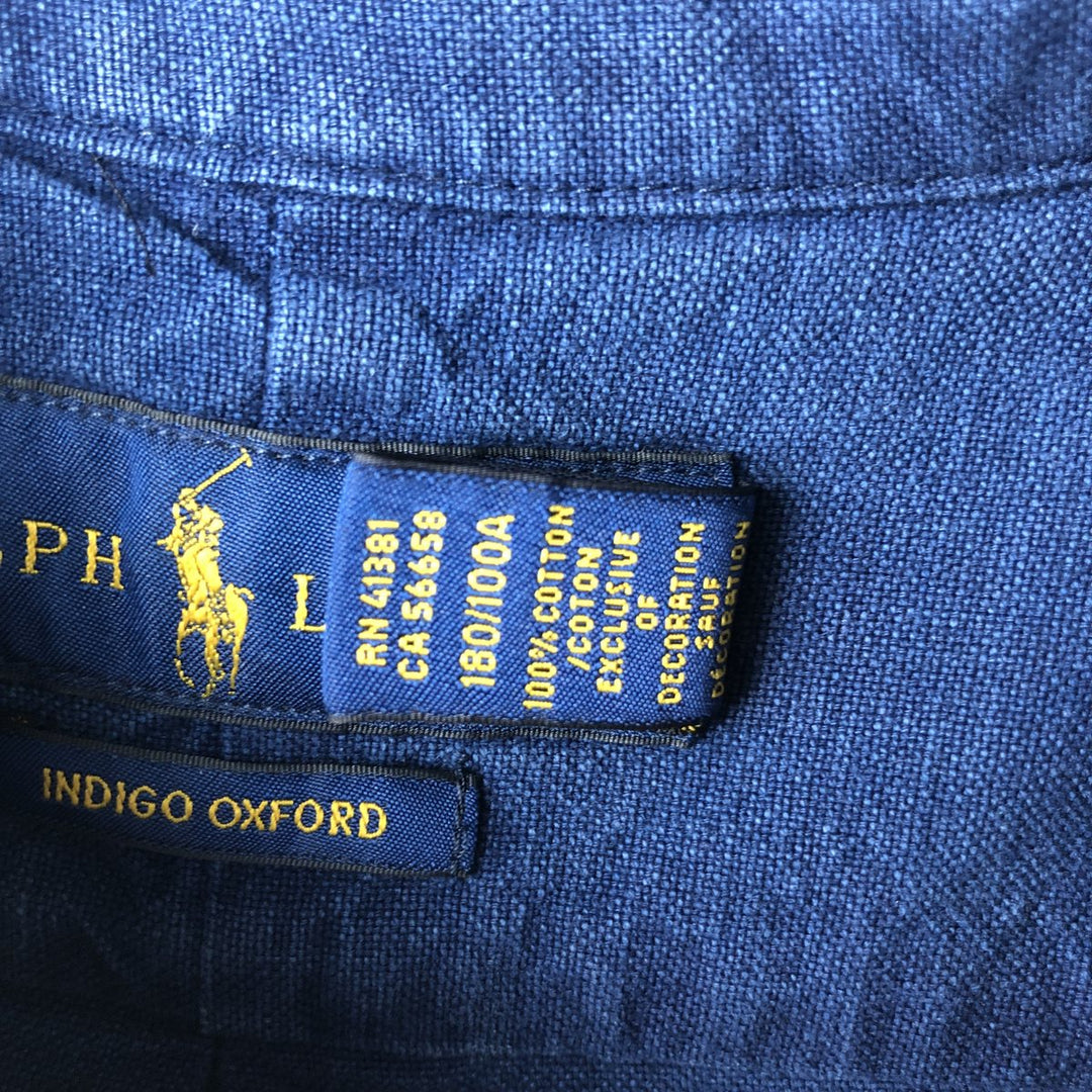 Ralph Lauren INDIGO OXFORD Long-Sleeve Button-Down Shirt, Men's Size L (approx.) cotton navy blue type Vintage Second Hand