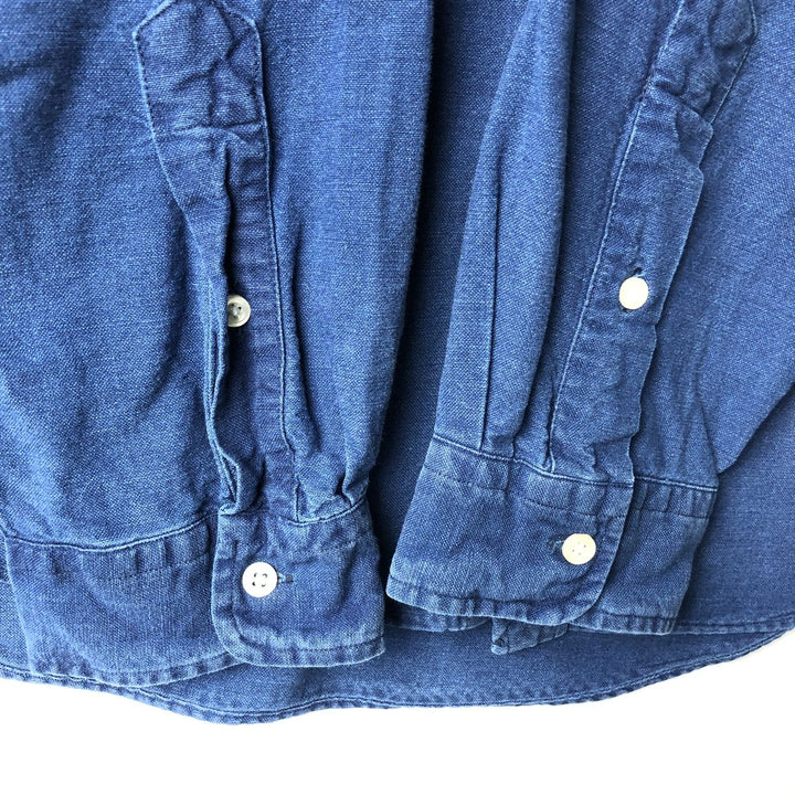 Ralph Lauren INDIGO OXFORD Long-Sleeve Button-Down Shirt, Men's Size L (approx.) cotton navy blue type Vintage Second Hand