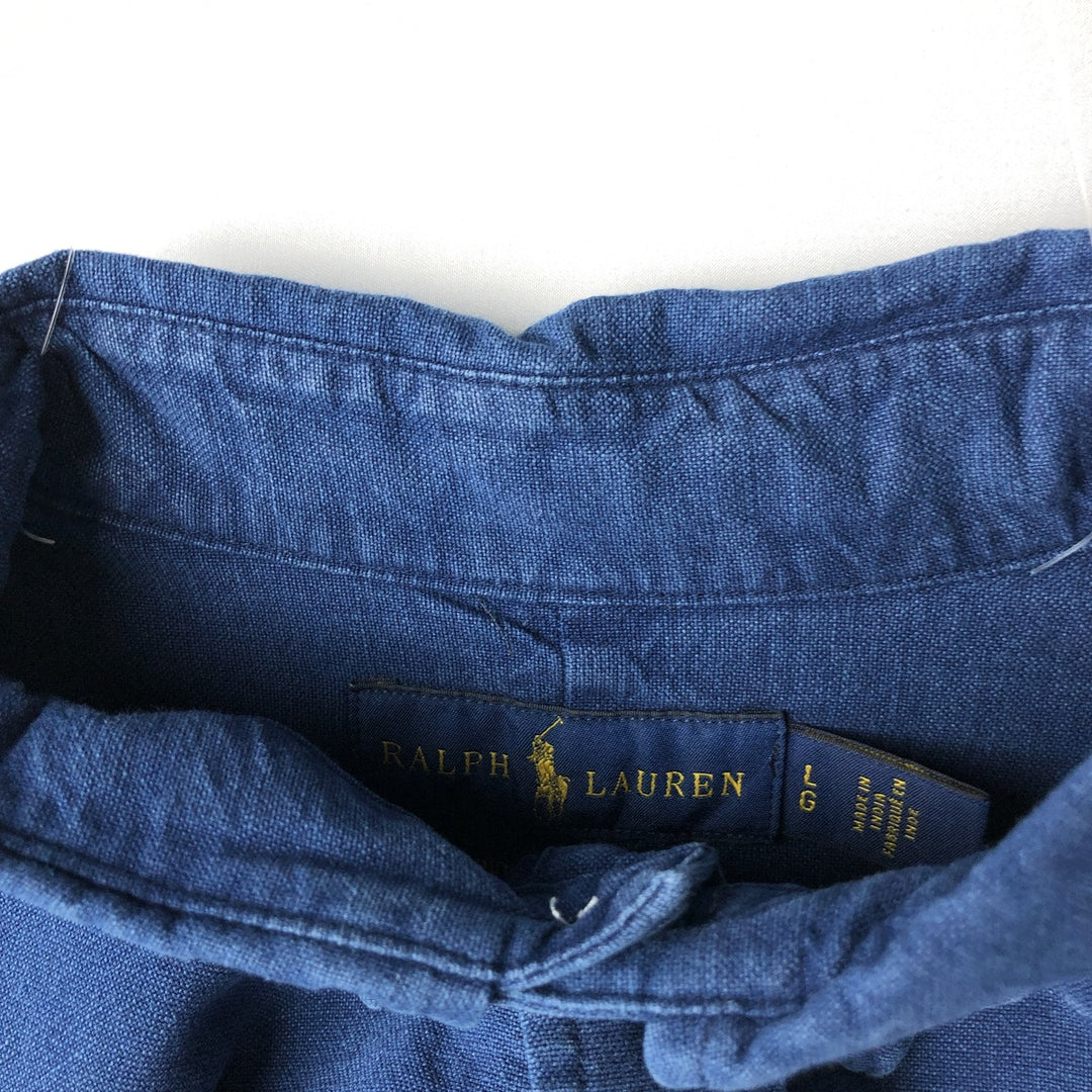 Ralph Lauren INDIGO OXFORD Long-Sleeve Button-Down Shirt, Men's Size L (approx.) cotton navy blue type Vintage Second Hand