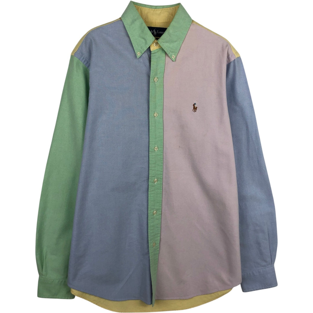 Ralph Lauren CUSTOM FIT Crazy Pattern Long-Sleeve Button-Down Shirt, Men's Size M (approx.) cotton Blue type light blue Vintage Second Hand