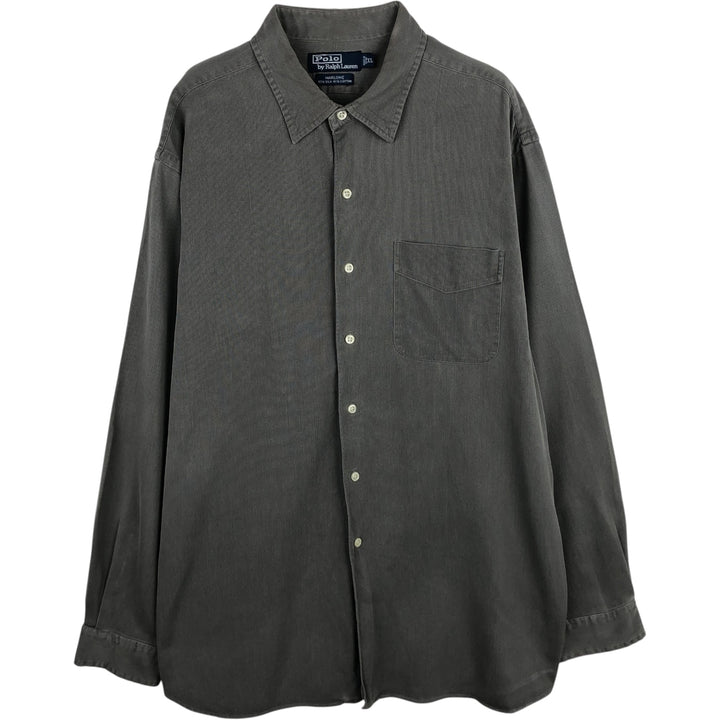 Ralph Lauren MARLOWE Long-Sleeve Silk x Cotton Shirt, Men's Size XL (approx.) silk gray type Vintage Second Hand