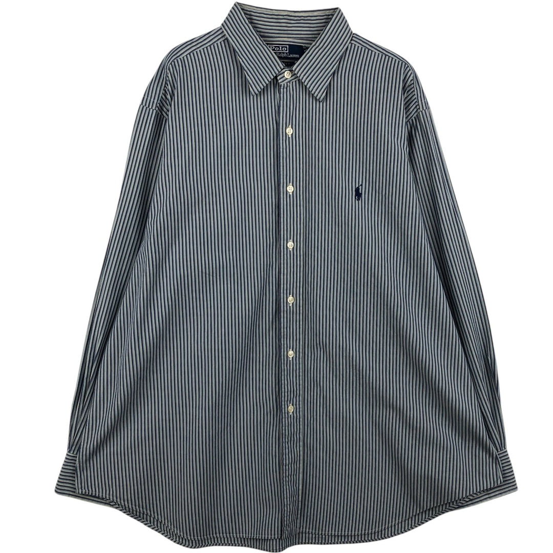 Ralph Lauren ALCOTT Long-Sleeve Cotton Stripe Shirt, Men's Size XL (approx.) cotton blue type Vintage Second Hand