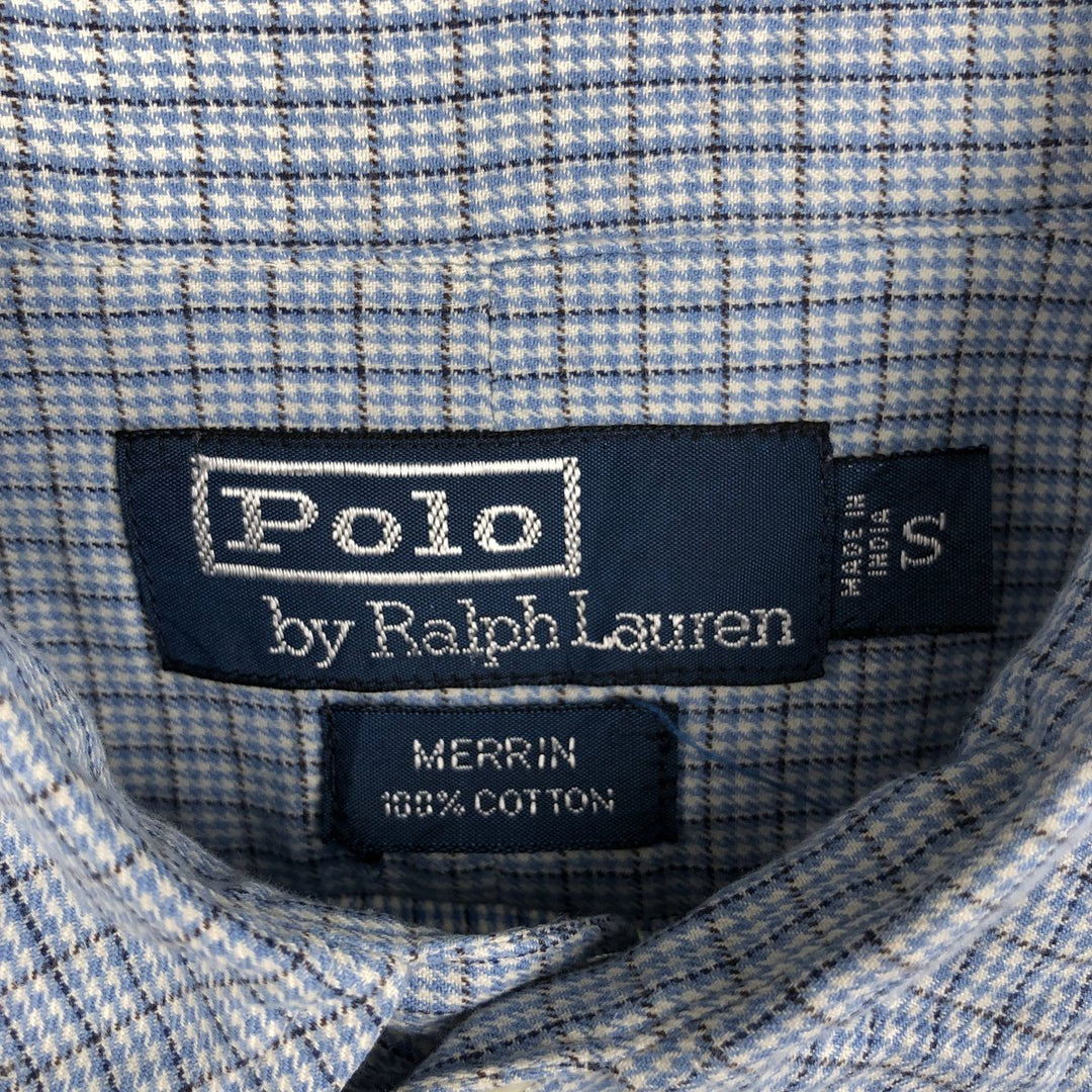 Ralph Lauren MERRIN Long-Sleeve Cotton Check Shirt, Men's Size S (approx.) cotton Blue type light blue Vintage Second Hand