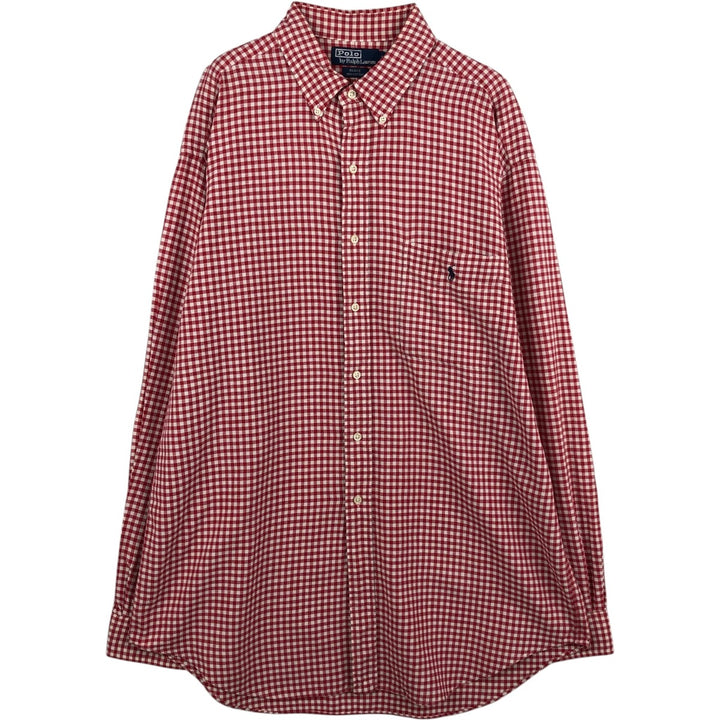 Ralph Lauren BLAKE Gingham Check Long Sleeve Button-Down Check Shirt, Men's Size L cotton red type Vintage Second Hand