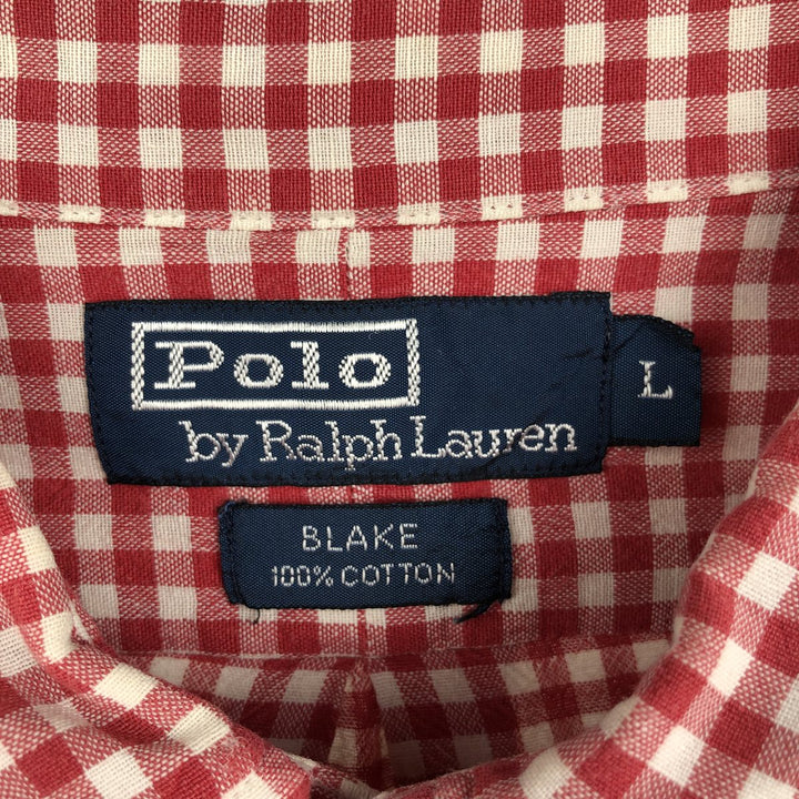 Ralph Lauren BLAKE Gingham Check Long Sleeve Button-Down Check Shirt, Men's Size L cotton red type Vintage Second Hand