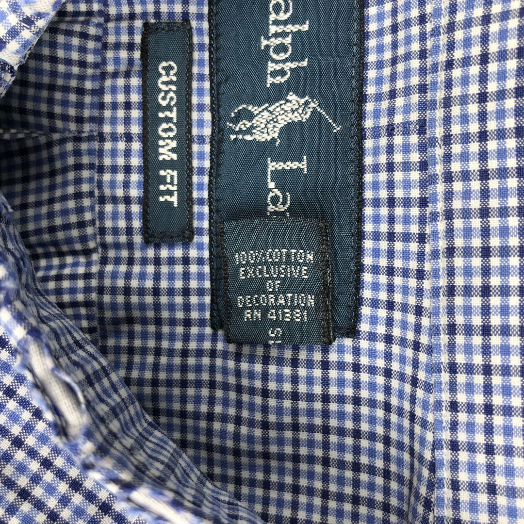 Ralph Lauren CUSTOM FIT long sleeve button down check shirt men's XL size cotton blue type Vintage Second Hand