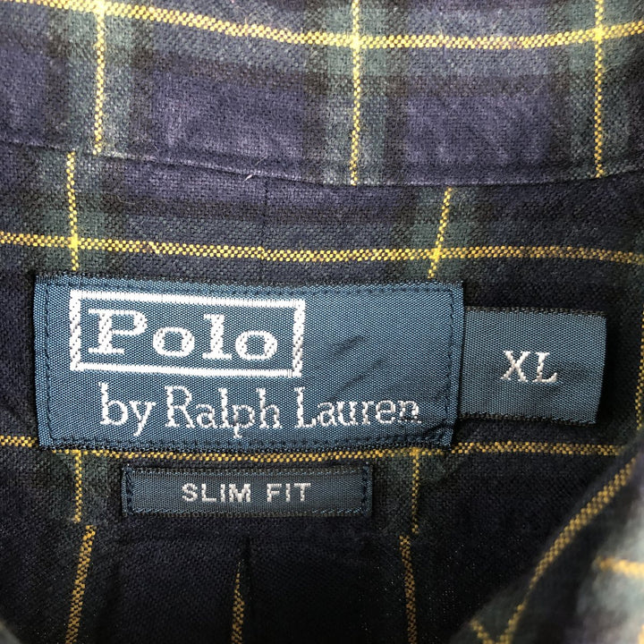 Ralph Lauren POLO by Ralph Lauren Slim Fit Long-Sleeve Button-Down Check Shirt, Men's Size XL (approx.) cotton navy blue type Vintage Second Hand