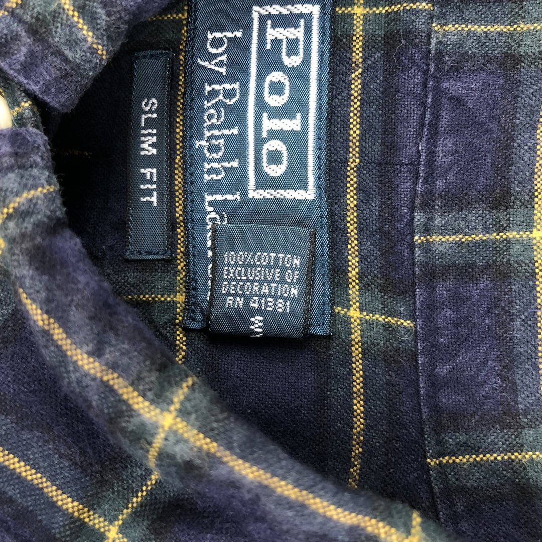 Ralph Lauren POLO by Ralph Lauren Slim Fit Long-Sleeve Button-Down Check Shirt, Men's Size XL (approx.) cotton navy blue type Vintage Second Hand