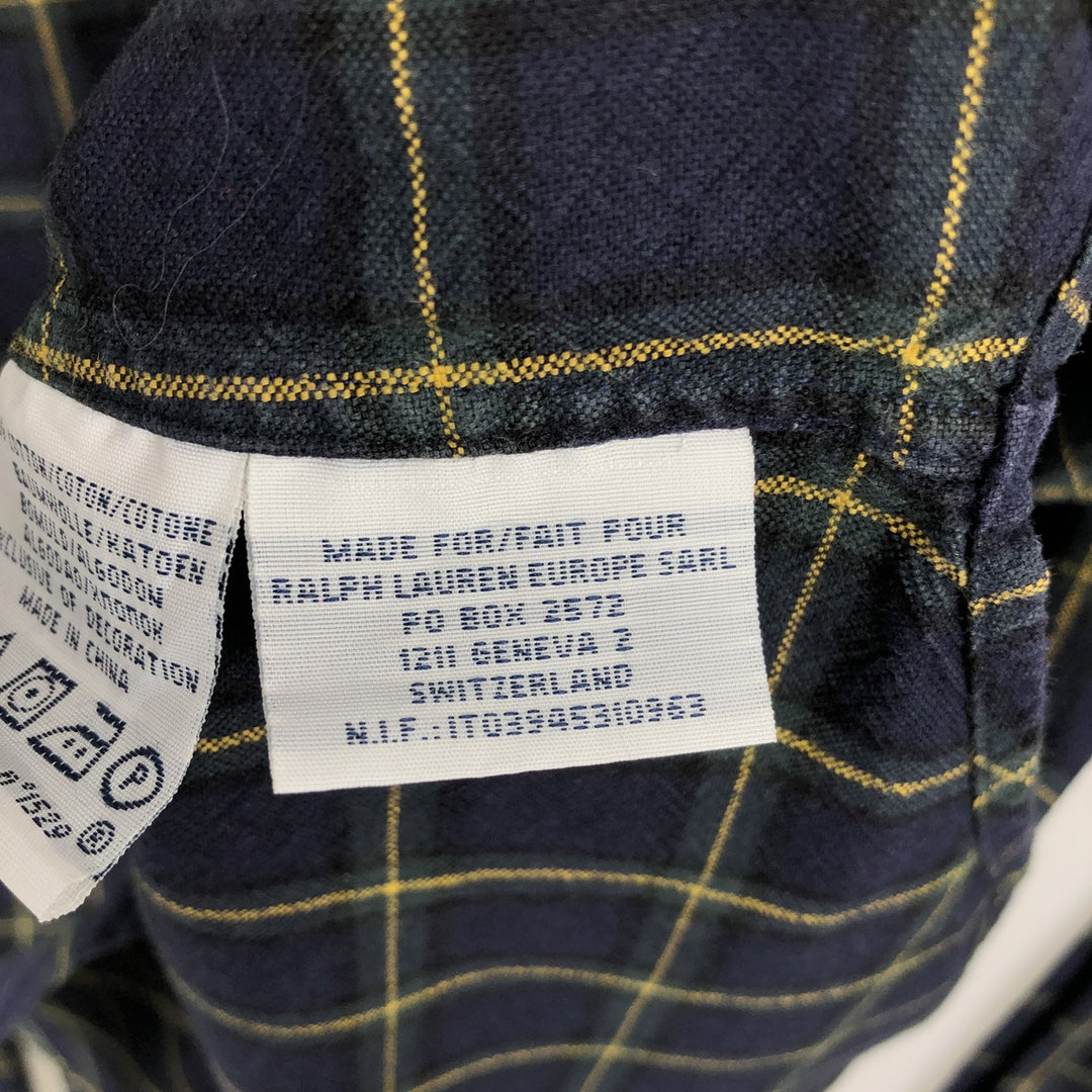 Ralph Lauren POLO by Ralph Lauren Slim Fit Long-Sleeve Button-Down Check Shirt, Men's Size XL (approx.) cotton navy blue type Vintage Second Hand