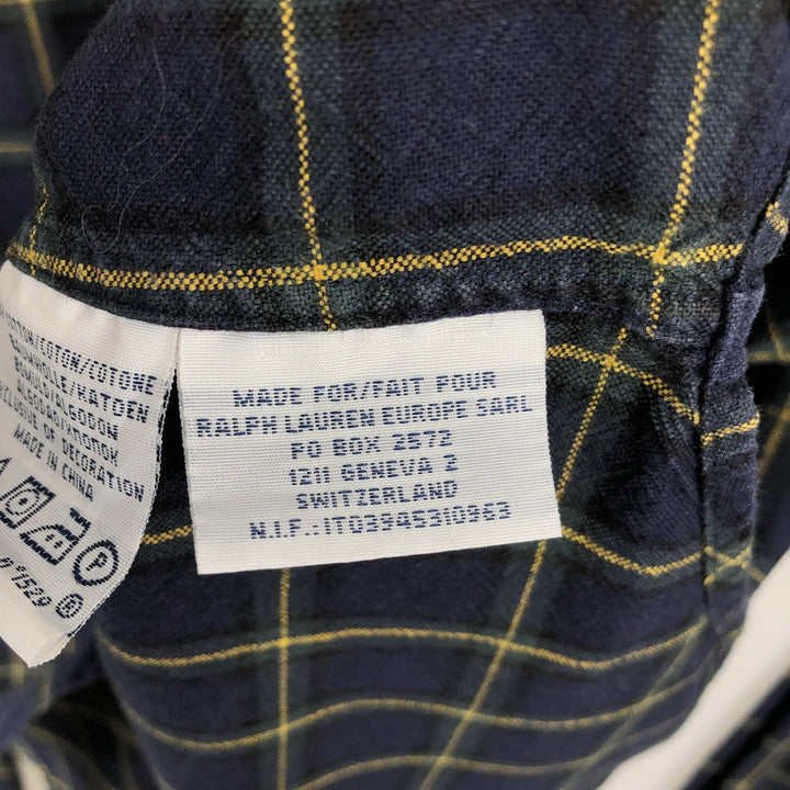 Ralph Lauren POLO by Ralph Lauren Slim Fit Long-Sleeve Button-Down Check Shirt, Men's Size XL (approx.) cotton navy blue type Vintage Second Hand