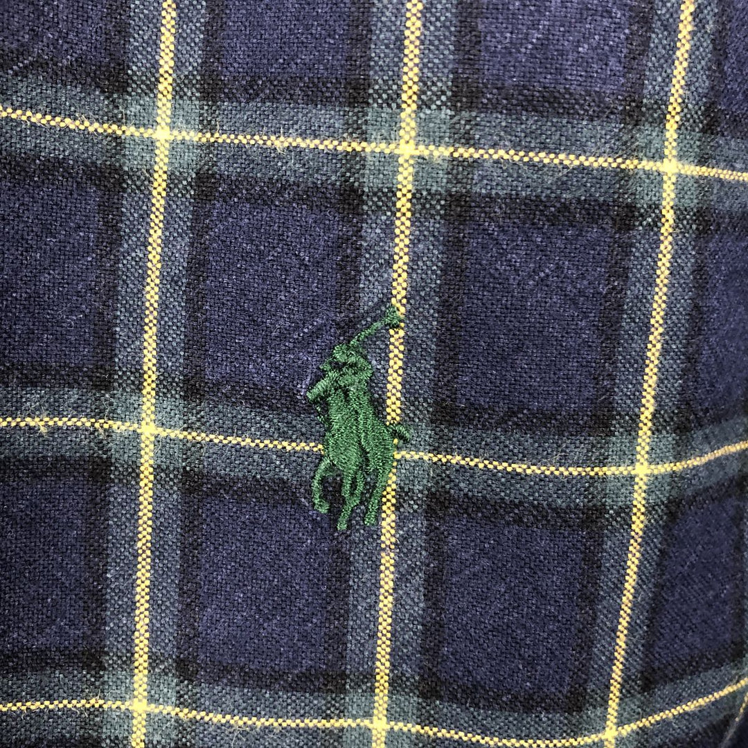 Ralph Lauren POLO by Ralph Lauren Slim Fit Long-Sleeve Button-Down Check Shirt, Men's Size XL (approx.) cotton navy blue type Vintage Second Hand