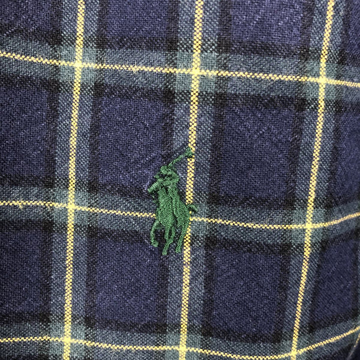 Ralph Lauren POLO by Ralph Lauren Slim Fit Long-Sleeve Button-Down Check Shirt, Men's Size XL (approx.) cotton navy blue type Vintage Second Hand