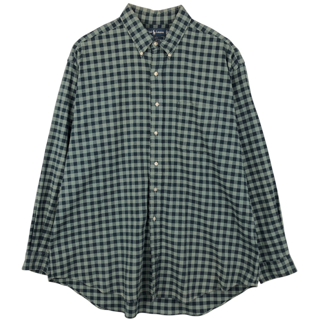 Ralph Lauren BLAKE long sleeve button down check shirt, men's size XXL cotton blue type Vintage Second Hand