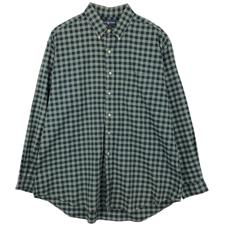 Ralph Lauren BLAKE long sleeve button down check shirt, men's size XXL cotton blue type Vintage Second Hand
