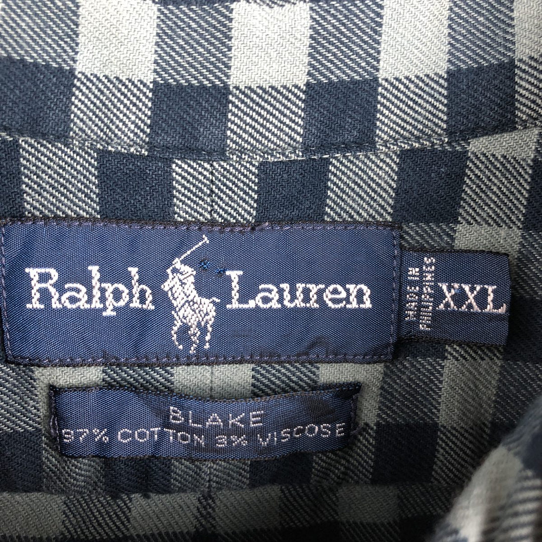 Ralph Lauren BLAKE long sleeve button down check shirt, men's size XXL cotton blue type Vintage Second Hand