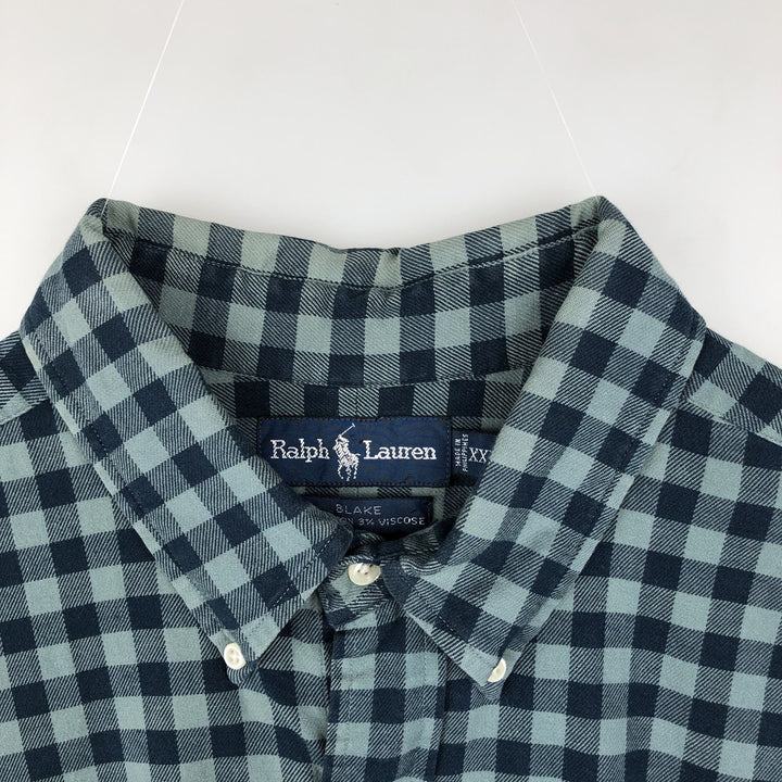 Ralph Lauren BLAKE long sleeve button down check shirt, men's size XXL cotton blue type Vintage Second Hand