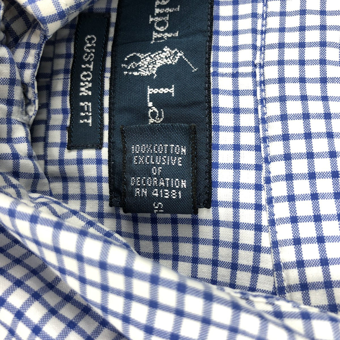 Ralph Lauren CUSTOM FIT long sleeve button down check shirt men's size M cotton white type Vintage Second Hand
